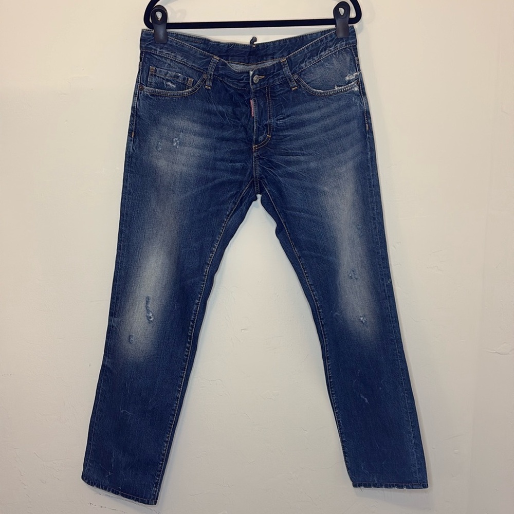 DSQUARED2 Men’s Jeans Straight Leg Medium Wash Distressed Denim Size 52 (US 36)